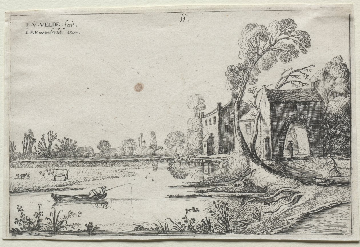 Táj folyóval és kapuházzal, 1614. alkotó: van de Velde Esaias