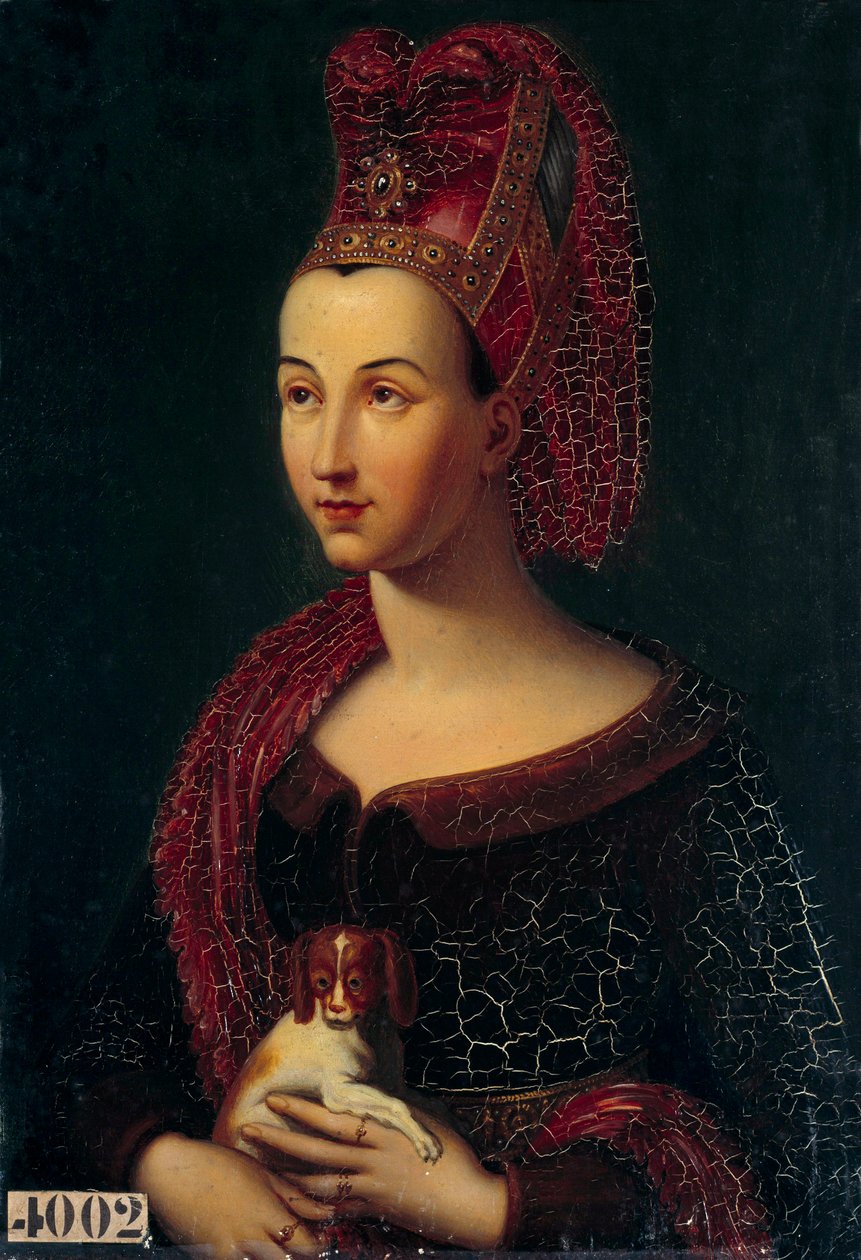 Flandriai Margit, Burgundi hercegnő (1350-1405) portréja - Liripionnal fejjel - Vincent Nicolas Raverat (1801-1865) festménye (ec.fr.) 19. század V. 0,43x0,3 m alkotó: vincent Nicolas Raverat
