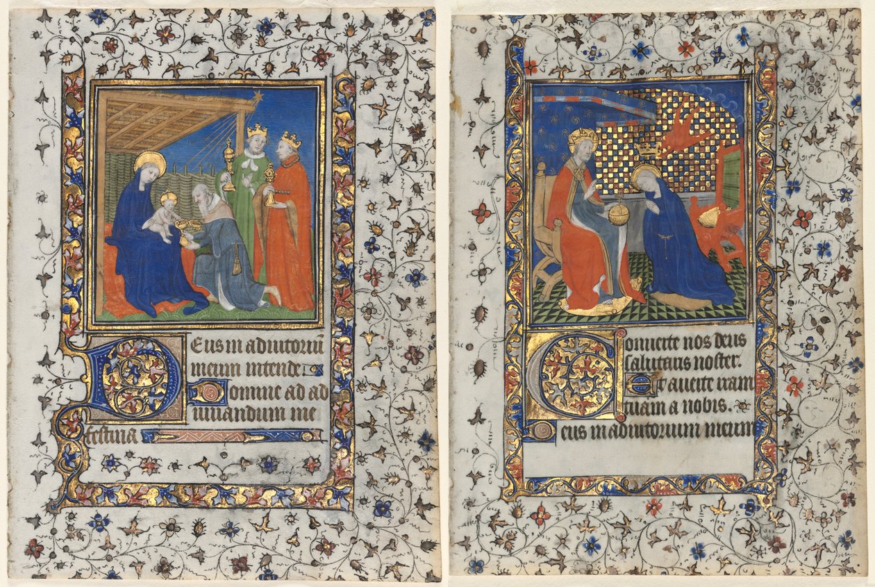 Bifólió egy Órakönyvből: A mágusok imádása és a Szűz megkoronázása alkotó: workshop of Boucicaut Master