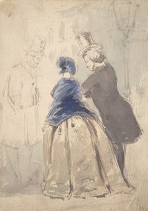 Utcai jelenet a Vanity Fairből, Amelia, George Osborne és Dobbin recto..., 1800-1819. alkotó: Jerry Barret