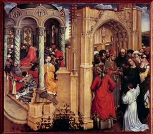 Robert Campin Flemalle mestere (1375-1444) című fafestménye A Szűz házassága 15. századi V. 0,77x0,88 m Madrid, Prado Múzeum - A Szűz házassága. Flemalle mestereként ismert Robert Campin (1375-144) festménye fára