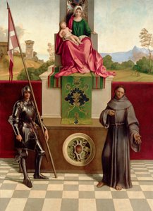 Madonna és gyermeke Szent Ferenc és Szent Nicasius között (Castelfranco Madonna) 1503-04 körül (olaj, fa) alkotó: Giorgione