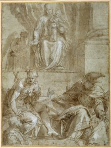 Szűz és Gyermek Keresztelő Szentekkel trónoló, 1548 körül (toll, fekete tinta és barna mosás papíron) alkotó: Veronese