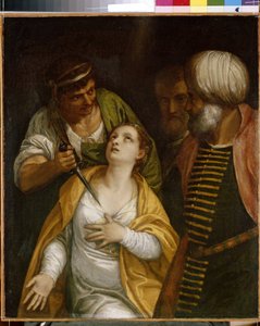 Szent Justinus mártírja. Páduai Jusztinát (3. században született – 304), az ókori Róma mártírját karddal szúrták át. Paolo Veronese (1528-1588) festménye, olaj, vászon. Olasz művészet (Velence)