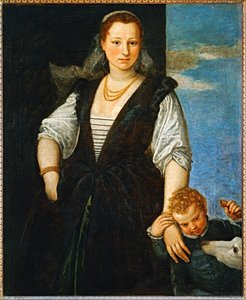 Portrait of a woman with a child and a dog - Portrait de femme avec un enfant et un chien ...