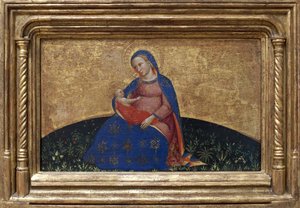 Az alázatosság Madonnája. Giovanni Da Bologna festménye (aktív 14. század második fele) tempera nyárfára, 1395 körül. Olasz művészet alkotó: Giambologna