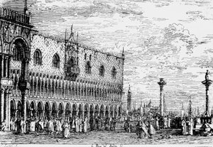 Dózse-palota és Piera del Bando, Velence, Giovanni Antonio Canal metszet, Canaletto (1697-1768), Olaszország alkotó: Canaletto