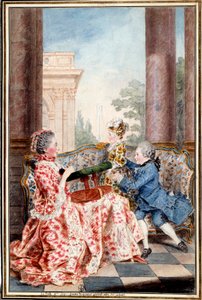 La belle Madame Caze, a farmer tábornok felesége és gyermekei Louis Carrogis (1717-1806) akvarellje, Carmontelle. 18. századi V. 0,32x0,21 m Chantilly, musee conde