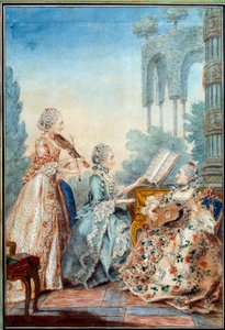 Joseph Nicolas Pancrace Royer (1705-1755) zeneszerző három lánya, aki Louis Carrogis Carmontelle (1717-1806) Zaide Aquarelle című balettjének partitúráját adja elő 1760 Párizs, Musee Carnavalet alkotó: Carmontelle