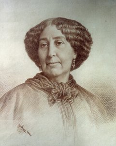 George Sand (1804-1876) betűs nő portréja, Aurore Dupin, Dudevant bárónő Rene Jouhan (1835-?) rajza Nadar fényképéről alkotó: Nadar