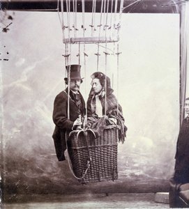 Felix Tournachon dit Nadar (1820-1910) fotós és aerosztátpilóta fényképes portréja és felesége egy léggömbkosárban pózol alkotó: Nadar