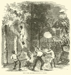 New York-i zavargók felakasztottak egy feketét, 1863. július (metszet)