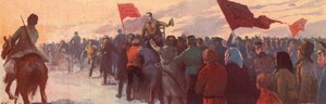 Alekszandr Kerenszkij orosz forradalmi vezető támogatóinak tömege (színes litó)