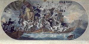 Őfelsége néhai hajójának, a Hermione-nak (jelenleg Retribution) beszállása és elfoglalása 1799. október 25-én, vésette Roffe (színes rézkarc) alkotó: (after) Elms