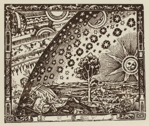 Az ember a Föld végső határáig utazik, a középkori univerzum reprezentációja (litho)