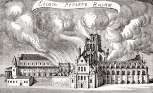 A régi Szent Pál-székesegyház, London, Anglia, 1666-ban tűz pusztította el, az „A First Book of British History” című könyvből, 1925-ben (litho) alkotó: (after) English School