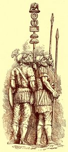 Római katonák, H. O. Arnold-Forster „Anglia története” című illusztrációja, 1897-ben (digitálisan javított kép) alkotó: (after) English School