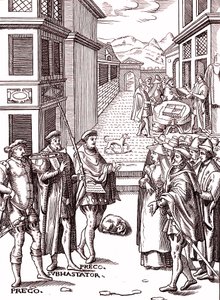 The town crier blowing his trumpet alkotó: (after) Flemish School