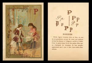 Babákkal játszó gyerekek (kromolito) alkotó: (after) French School