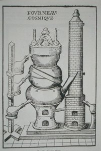 Kozmikus sütő, Annibal Barlet „La Theotechnie Ergocosmique”-jából (1653), a 19. század végén megjelent mágiatörténetben illusztrálva (litho) alkotó: (after) French School