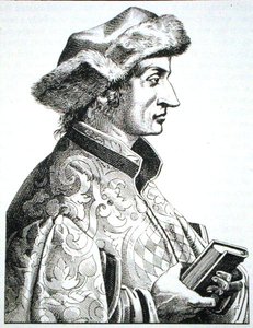 Sebastien Brant (kb. 1485-1521) portréja, J Scheible „Das Kloster” I. kötetéből, Stuttgart, 1845, illusztrálva a 19. század végén megjelent „History of Magic”-ben (litho) alkotó: (after) German School