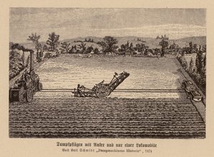Gőzszántás vontatómotorral és horgonnyal (litográfia) alkotó: (after) German School