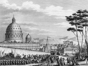 Francia forradalom: A franciák diadalmas bevonulása Rómába Olaszországban 1798 februárjában Louis Alexandre (Louis-Alexandre) Berthier tábornok vezetésével, aki megszállta a pápai államokat, és február 11-én elfoglalta Róma városát.