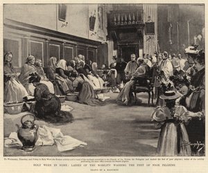 Nagyhét Rómában, a nemesség hölgyei mossák a szegény zarándokok lábát (litho) alkotó: (after) Italian School