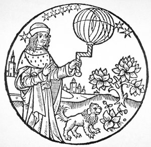 Arisztotelész ideális portréja (Kr. e. 384-322), az 1516-os velencei „Aristoteles cum Leonardi Aretini Commentariis” illusztrációjának másolata, a 19. század végén megjelent „Varázslattörténetben” használt (fametszet)