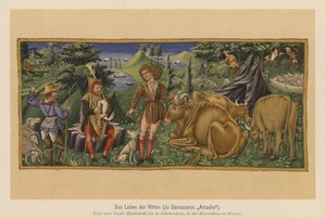 Jelenet Jacopo Sannazaro Arcadia című verséből (színes litográfia)