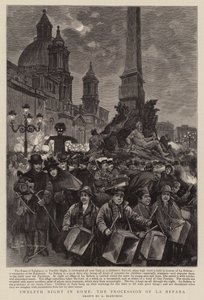 Tizenkettedik éjszaka Rómában, a La Befana körmenet (metszet) alkotó: (after) Italian School