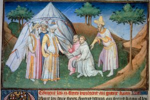 Nicolo és Matteo Polo testvéreket, az ifjú Marco Polo (1254-1324) apját és nagybátyját a Grand Qubilai (Kubilai kán, a mongol Yuan-dinasztia első császára (1215-1294), mongol császár 1271-ben) udvarában fogadták.” Miniatűr a "