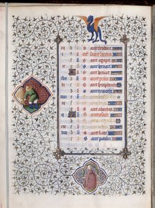 Kéziratos oldal „” Les Tres Riches Hours du Duke Francois de Guise””” decoree állatöv és a mezőgazdasági munka, a betakarítás ábrázolása. Boucicaut mesterének miniatűrje alkotó: (and workshop) Boucicaut Master