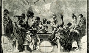 Szűz mennybemenetele, részlet Correggio freskójáról (1489-1534), a pármai székesegyház kupolája, Emilia Romagna, Olaszország, fametszet a Le cento citta d