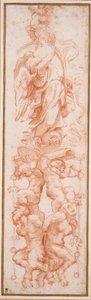 Groteszk díszítés a boltozat bordájára (piros kréta fehér papíron) alkotó: (c.1489 1534) Correggio