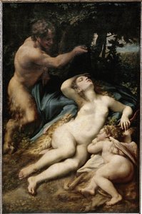 Jupiter és Antióp (vagy Vénusz Ámorral és szatírral) (olaj, vászon