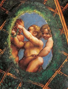 Tojás alakú, kerubokkal, a Szent Pál kamra vagy az Apátnői Kamara díszítésének részlete alkotó: (c.1489 1534) Correggio