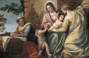 Madonna és gyermeke Szent Erzsébettel, a csecsemő Keresztelő Szent Jánossal és Szent Jusztinával, 1565-70 alkotó: Paolo Veronese