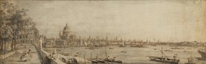 A Temze és a londoni város a Somerset House teraszáról (toll és barna tinta szürke mosással a papíron) alkotó: Giovanni Antonio Canal