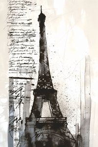 Fekete festék fröccsenés Eiffel-torony-impresszionista festmény, keretes vászon nyomtatás igény szerint alkotó: F. Abderrahim