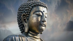 Buddha portré békés meditációban ülve, keretes vászon print on demand alkotó: F. Abderrahim