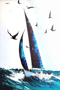 Ravens  Stormy Waves Absztrakt akril kifejezés, egyéni vászon nyomatok alkotó: F. Abderrahim