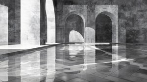 Arches  gates in a marble palace, építészet, Fekete-fehér, fali dekoráció nyomatok alkotó: F. Abderrahim