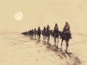 Desert Sun Procession Minimalista egyvonalas vázlat, fali dekoráció eladó alkotó: F. Abderrahim