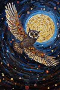 The Owl Flying Through the Starry Night Sky, online egyedi vászon nyomatok alkotó: F. Abderrahim