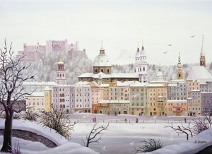 Salzburg óvárosa a várral télen