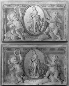 Ovális pár Dianával vagy egy nimfával, amorini által támogatott ovális medalionban, 1770-90. alkotó: 18th century . French Painter
