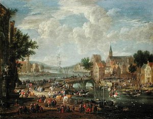 Városiak a folyóparton alkotó: A.F. and Bouts, P. Boudewyns