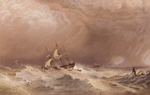 Hajó bajban (színes litográfia) alkotó: A.V. Copley (after) Fielding