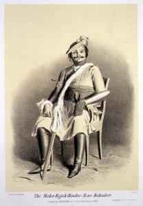 A Maha-Rajah-Hindoo-Rao-Babadoor a „Voyage in India”-ból, Jules Trayer (1824-1901) kocsma metszetében. Londonban alkotó: A. (after) Soltykoff